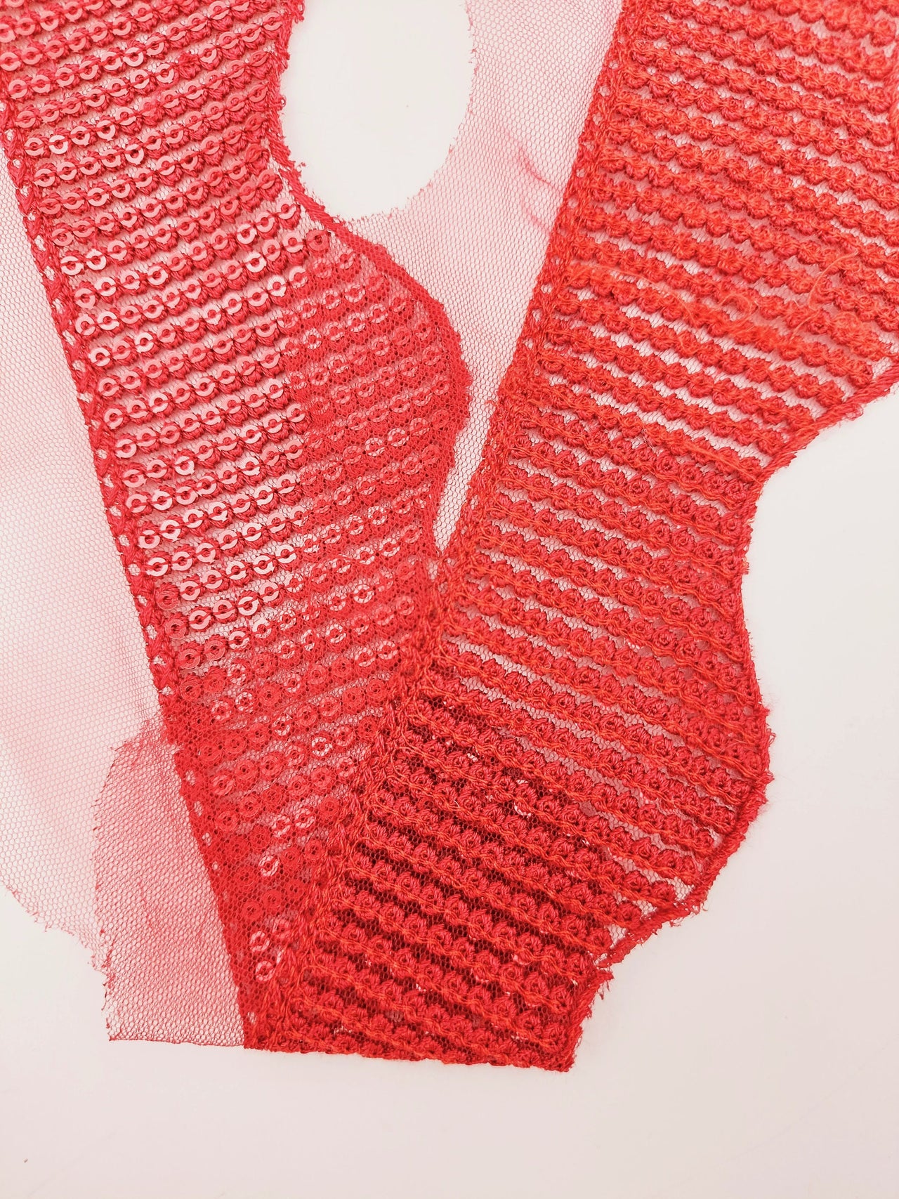 Dark Red Net Scallop Lace Trim With Red Sequins, Decorative Trim, Bohemian Trim