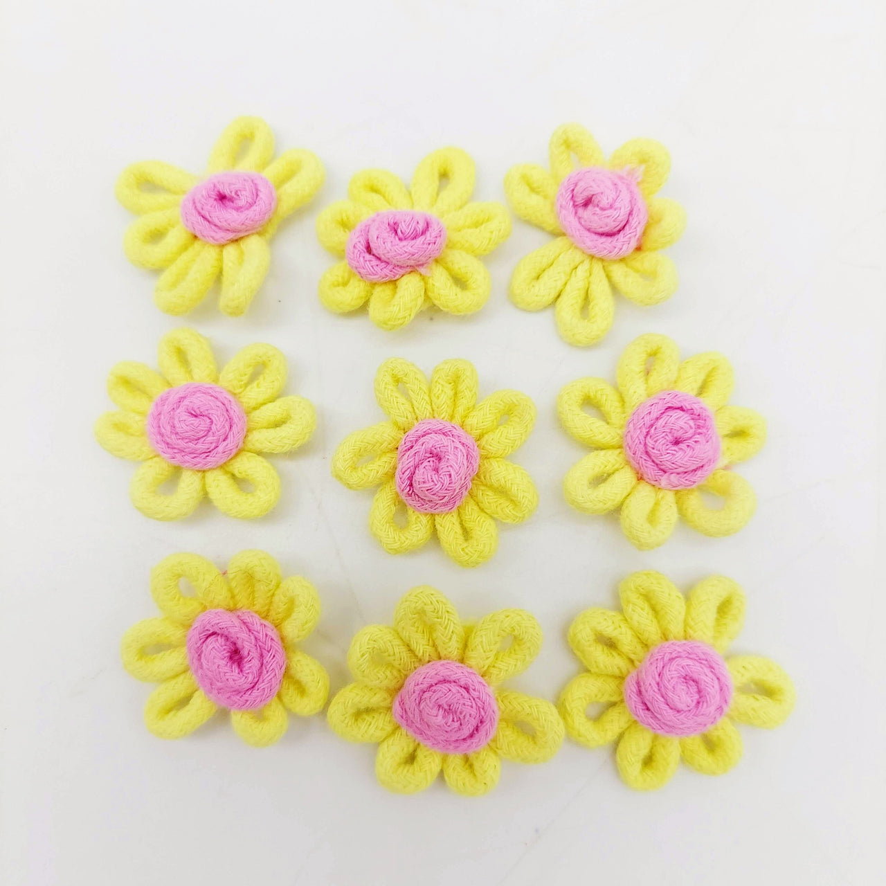 Yellow and Pink Floral Applique, Flower Motifs x 5