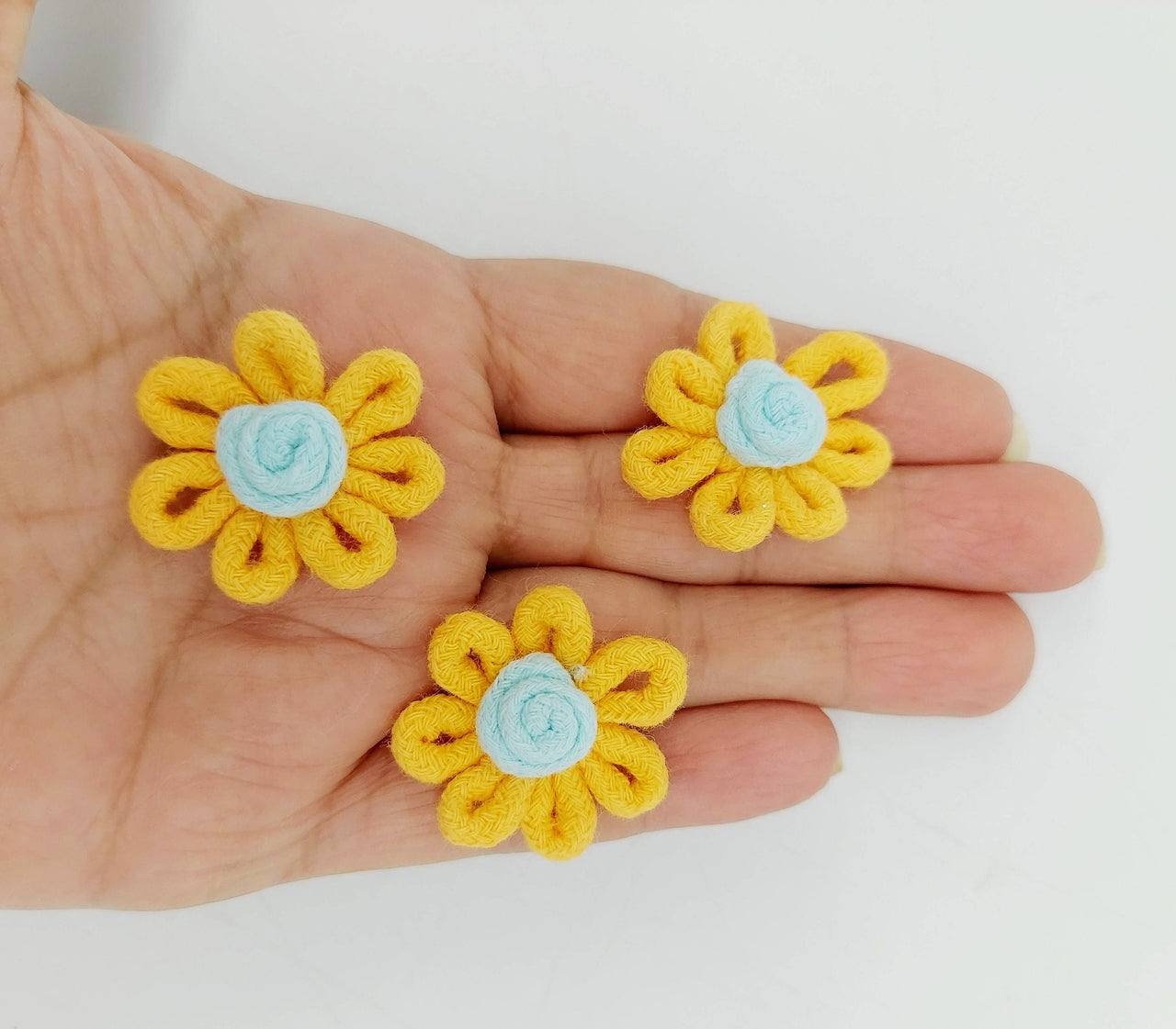 Yellow and Blue Floral Applique, Flower Motifs x 5