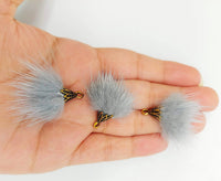 Thumbnail for Grey Artificial Feather Fur Tassel With Brass Cap in Antique Gold Colour, Tassel Charms x 2