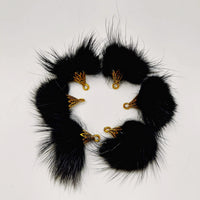 Thumbnail for Black Artificial Feather Fur Tassel With Brass Cap in Antique Gold Colour, Tassel Charms x 2