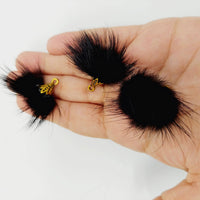 Thumbnail for Black Artificial Feather Fur Tassel With Brass Cap in Antique Gold Colour, Tassel Charms x 2