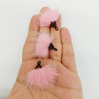 Thumbnail for Pink Artificial Feather Fur Tassel With Brass Cap in Antique Gold Colour, Tassel Charms x 2