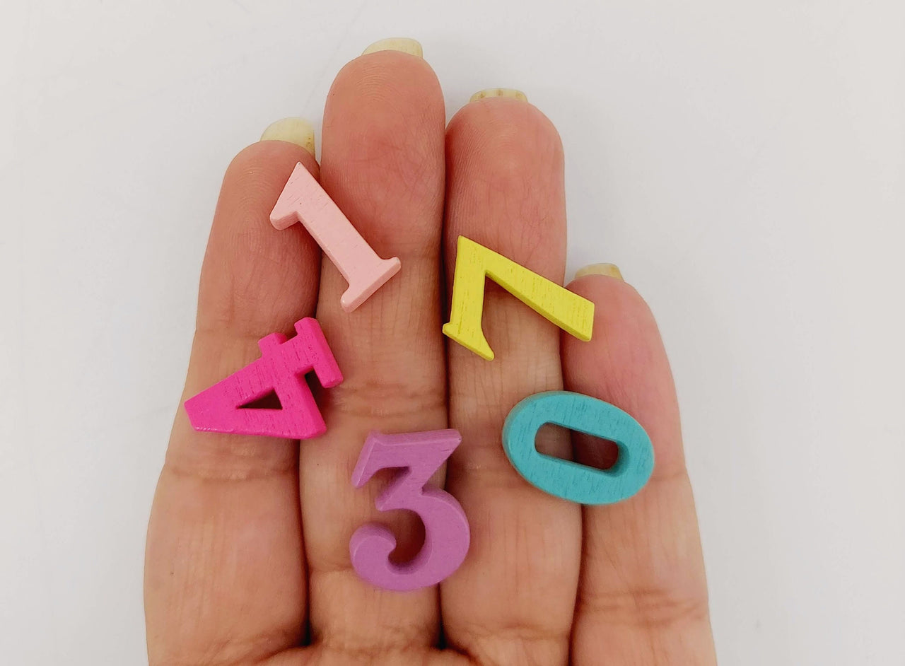 Mixed Multicoloured Number Wood Beads, Random Number Beads, Set of 50