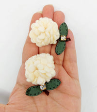 Thumbnail for Beige and Green Floral Applique with Rhinestone, Flower Motifs x 2