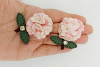 Thumbnail for Pink and Green Floral Applique with Rhinestone, Flower Motifs x 2
