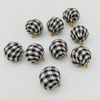 Thumbnail for Black and White Checkered Cotton Small Fabric Balls Tassel, Button with Ring Cap, Decorative Tassels
