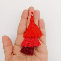 Thumbnail for Red Cotton Tassels in Three Layers, Tassel Charms, Tiered Tassels x 2