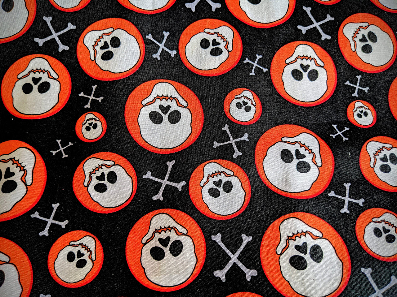 Orange, Black And White Skull Cotton Fabric, Halloween Fabric