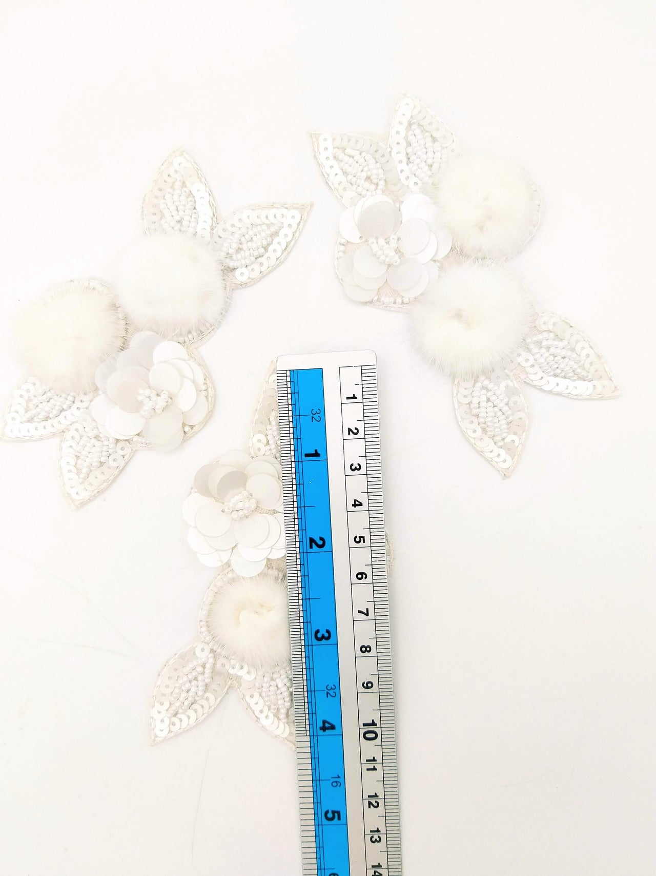White Hand Embroidered Floral Applique, Beaded and Sequins Applique Wedding Bridal Accessories