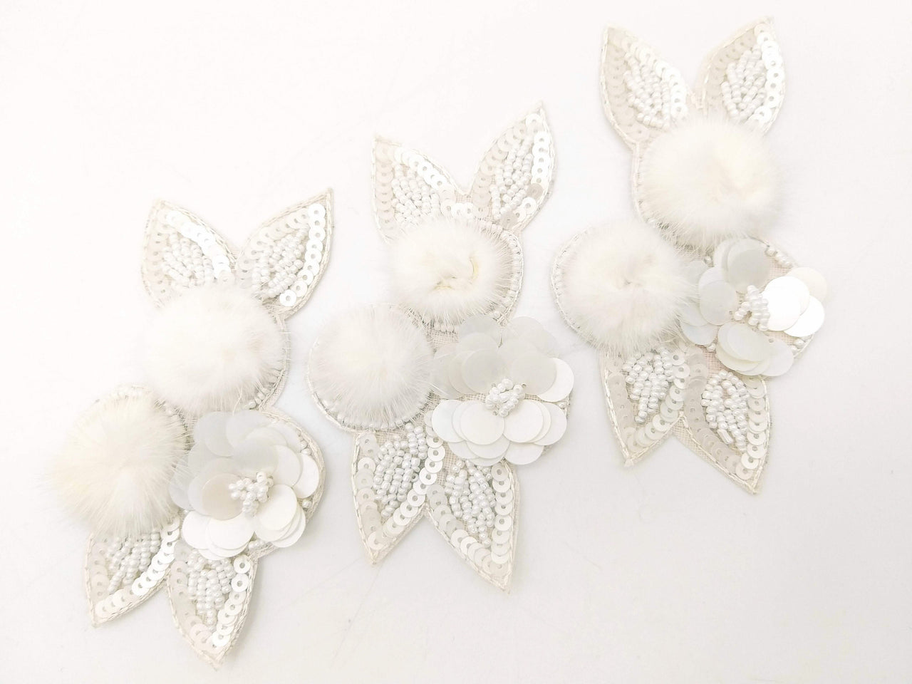 White Hand Embroidered Floral Applique, Beaded and Sequins Applique Wedding Bridal Accessories