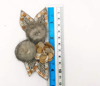Thumbnail for Grey and Antique Gold Hand Embroidered Floral Applique, Beaded and Sequins Applique