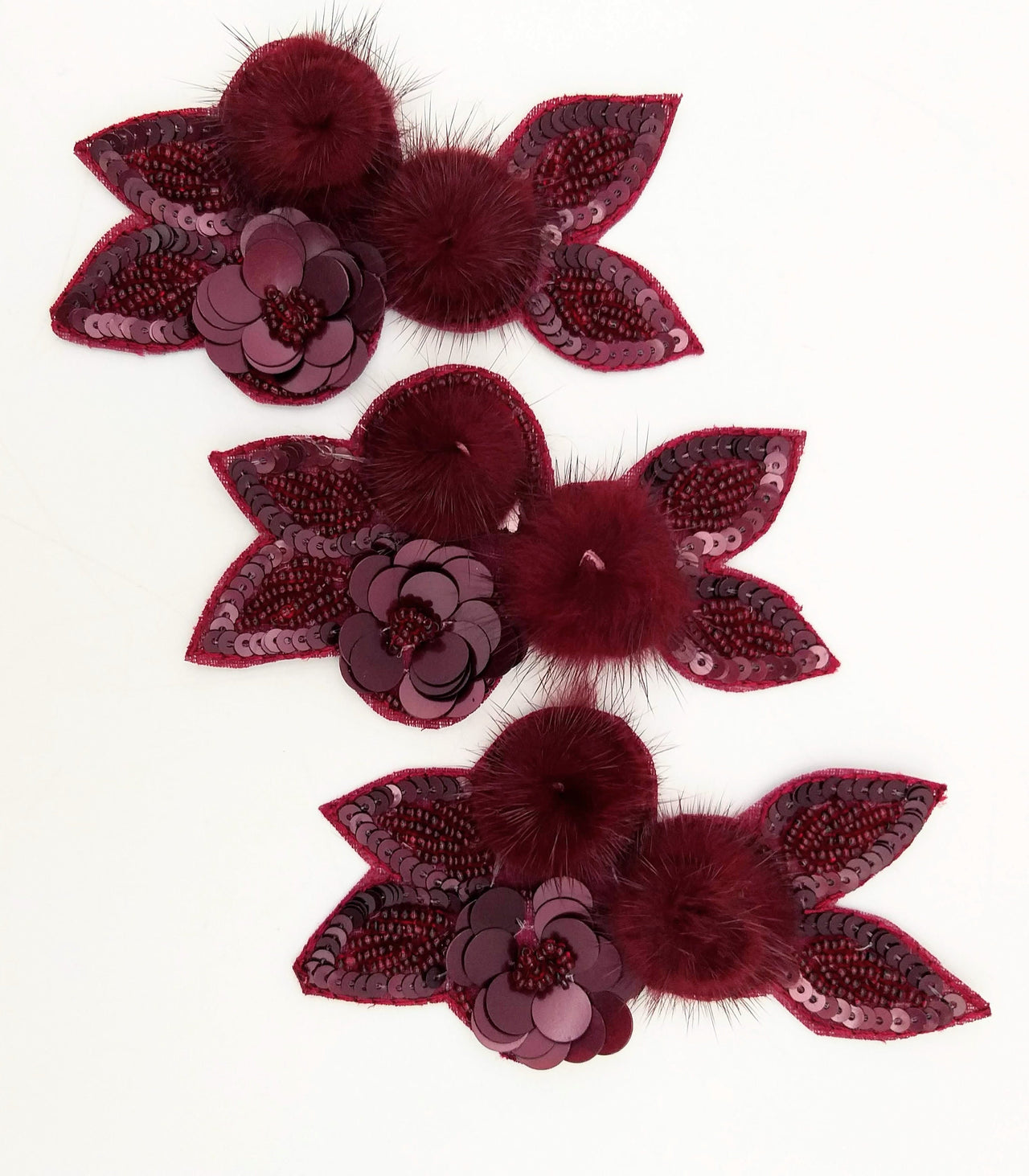 Wine Red Hand Embroidered Floral Applique, Beaded and Sequins Applique