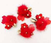 Thumbnail for Hand Embroidered Red Applique With Cowrie Shell, Sequins,Pearl and Feather Pom Pom