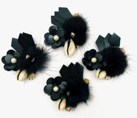 Thumbnail for Hand Embroidered Black Applique With Cowrie Shell, Sequins,Pearl and Feather Pom Pom