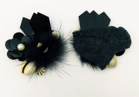 Thumbnail for Hand Embroidered Black Applique With Cowrie Shell, Sequins,Pearl and Feather Pom Pom