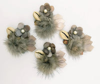 Thumbnail for Hand Embroidered Grey Applique With Cowrie Shell, Sequins,Pearl and Feather Pom Pom