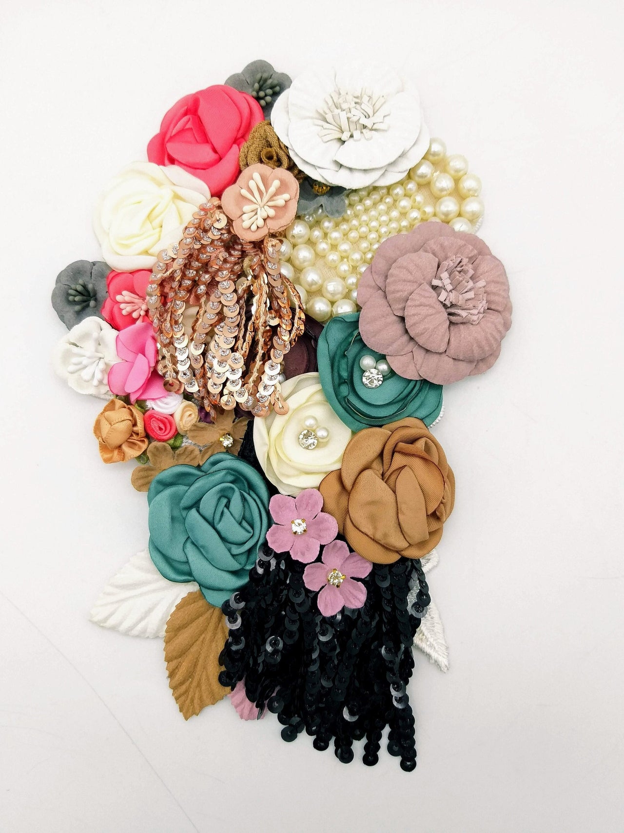 Handcrafted Multicolor Floral Applique With Sequins Fringe Tassel