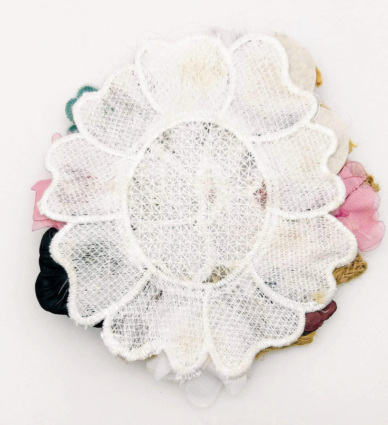 Handcrafted Jute Floral Applique in Pink, Black, Navy Blue and Teal Blue