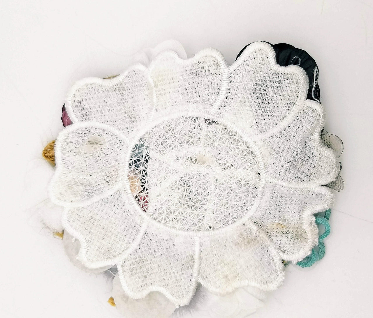 Handcrafted Jute Floral Applique in Pink, Black, Grey