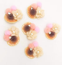 Thumbnail for Hand Embroidered Beige and Pink Floral Applique, 2 Pcs