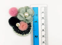 Thumbnail for Hand Embroidered Grey, Pink And Black Floral Applique, 2 Pcs