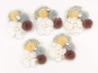 Thumbnail for Hand Embroidered White, Grey And Brown Floral Applique, 2 Pcs