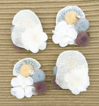 Thumbnail for Hand Embroidered White, Grey And Brown Floral Applique, 2 Pcs