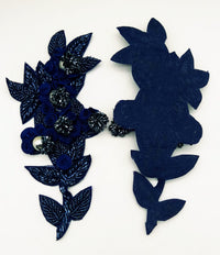 Thumbnail for Navy Blue Hand Embroidered Floral Applique, Beaded Floral Motif
