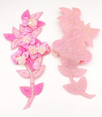 Thumbnail for Pink Hand Embroidered Floral Applique, Beaded Floral Motif