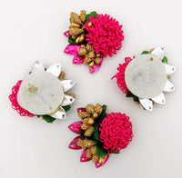 Thumbnail for Handmade Fuchsia Pink Floral Applique with Beads, Flower Motifs x 3