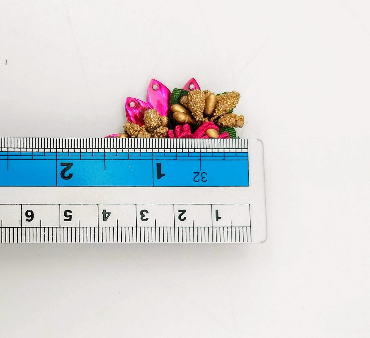 Handmade Fuchsia Pink Floral Applique with Beads, Flower Motifs x 3