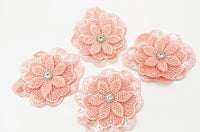 Thumbnail for Pink Hand Embroidered Floral Applique With Beads, Crochet Cut Dana Applique, Beaded Flower Motifs