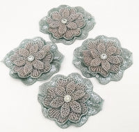 Thumbnail for Grey Hand Embroidered Floral Applique With Beads, Crochet Cut Dana Applique, Beaded Flower Motifs