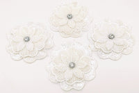 Thumbnail for White Hand Embroidered Floral Applique With Beads, Crochet Cut Dana Applique, Beaded Flower Motifs