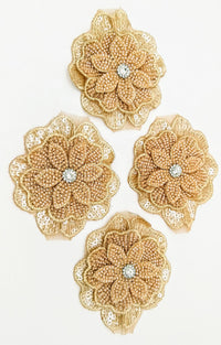Thumbnail for Brown Hand Embroidered Floral Applique With Beads, Crochet Cut Dana Applique, Beaded Flower Motifs