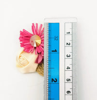 Thumbnail for Hand Embroidered Pink and Beige Floral Applique With Feather Pom Poms and Stones, 2 Pcs