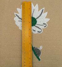 Thumbnail for Hand Embroidered White and Green Floral Applique With Snail, Beaded Applique, 1 Piece