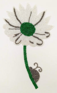 Thumbnail for Hand Embroidered White and Green Floral Applique With Snail, Beaded Applique, 1 Piece