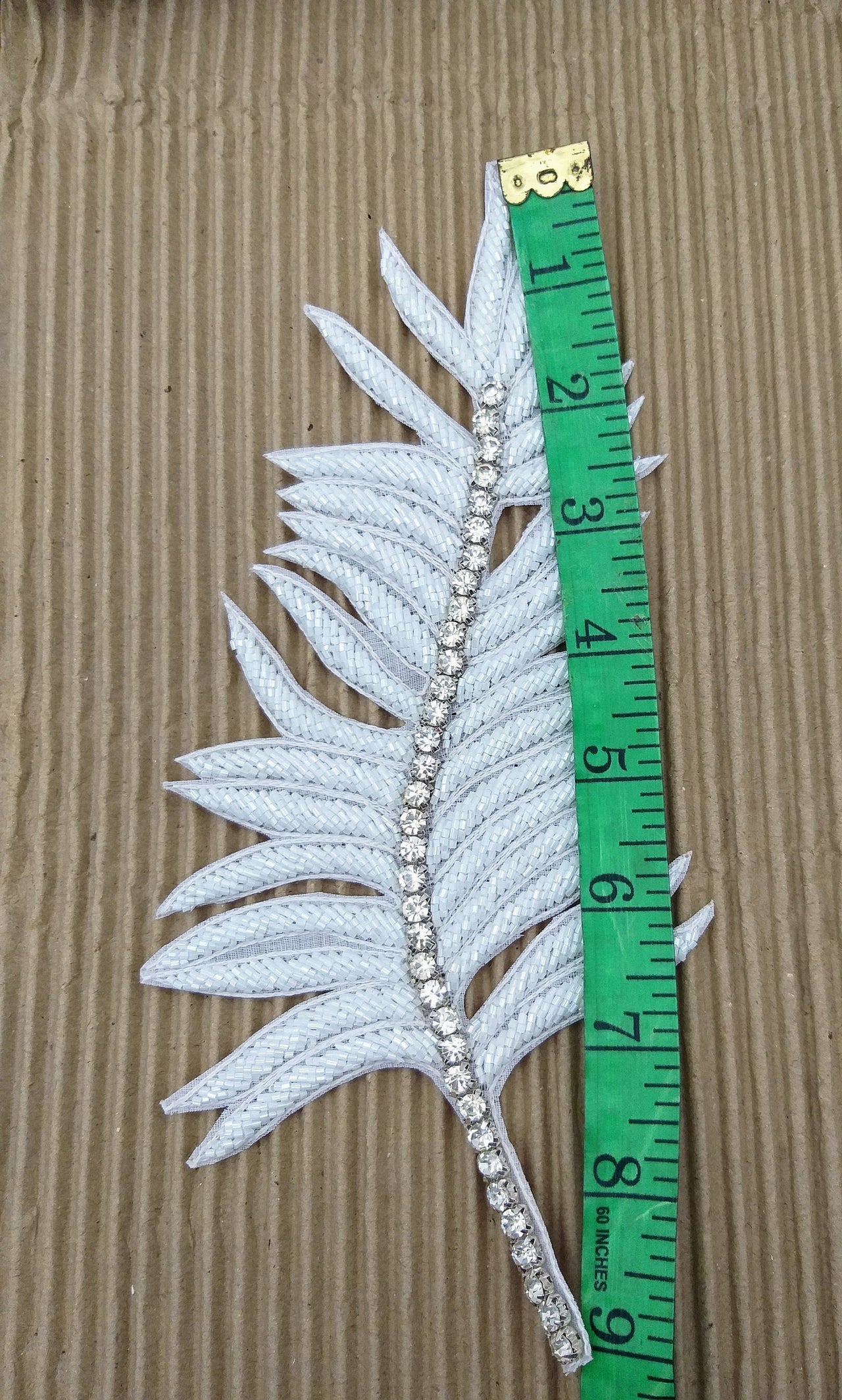 White Hand Embroidered Leaf Applique, Beaded Leaf Motif, Cutwork Applique