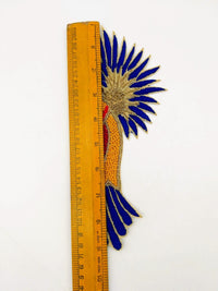 Thumbnail for Hand Embroidered Bird Applique With Yellow, Blue and Red Embroidery With Antique Gold Zardozi Work, Bird Applique