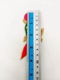 Thumbnail for Hand Embroidered Bird Applique With Pink and Red Embroidery With Antique Gold Zardozi Work, Parrot Applique, Knot Embroidered Applique