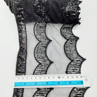 Thumbnail for Black Net Scallop Lace Trim with Black Sequins, Sari Border, Embroidered Trim