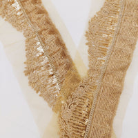 Thumbnail for Gold Net Lace Trim with Floral Embroidery and Sequins, Sari Border, Embroidered Trim