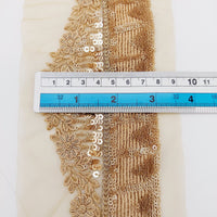 Thumbnail for Gold Net Lace Trim with Floral Embroidery and Sequins, Sari Border, Embroidered Trim