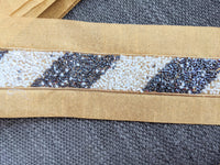 Thumbnail for Beige Fabric Trim With White And Metallic Grey Bugle Beads Embellishments, Beaded Trim, Saree Border