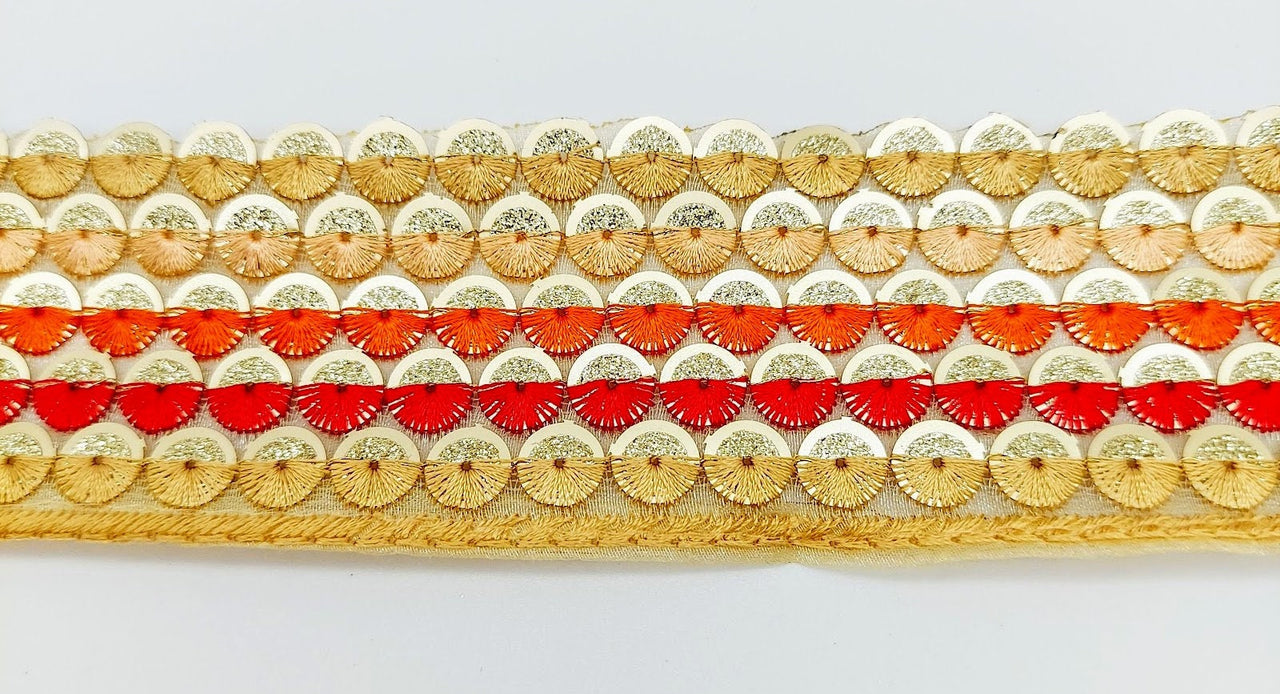 Multicoloured Embroidered Trim Sequins Trim Decorative Lace Sari Border Costume Ribbon Crafting Sewing Tape, Trim by Yard