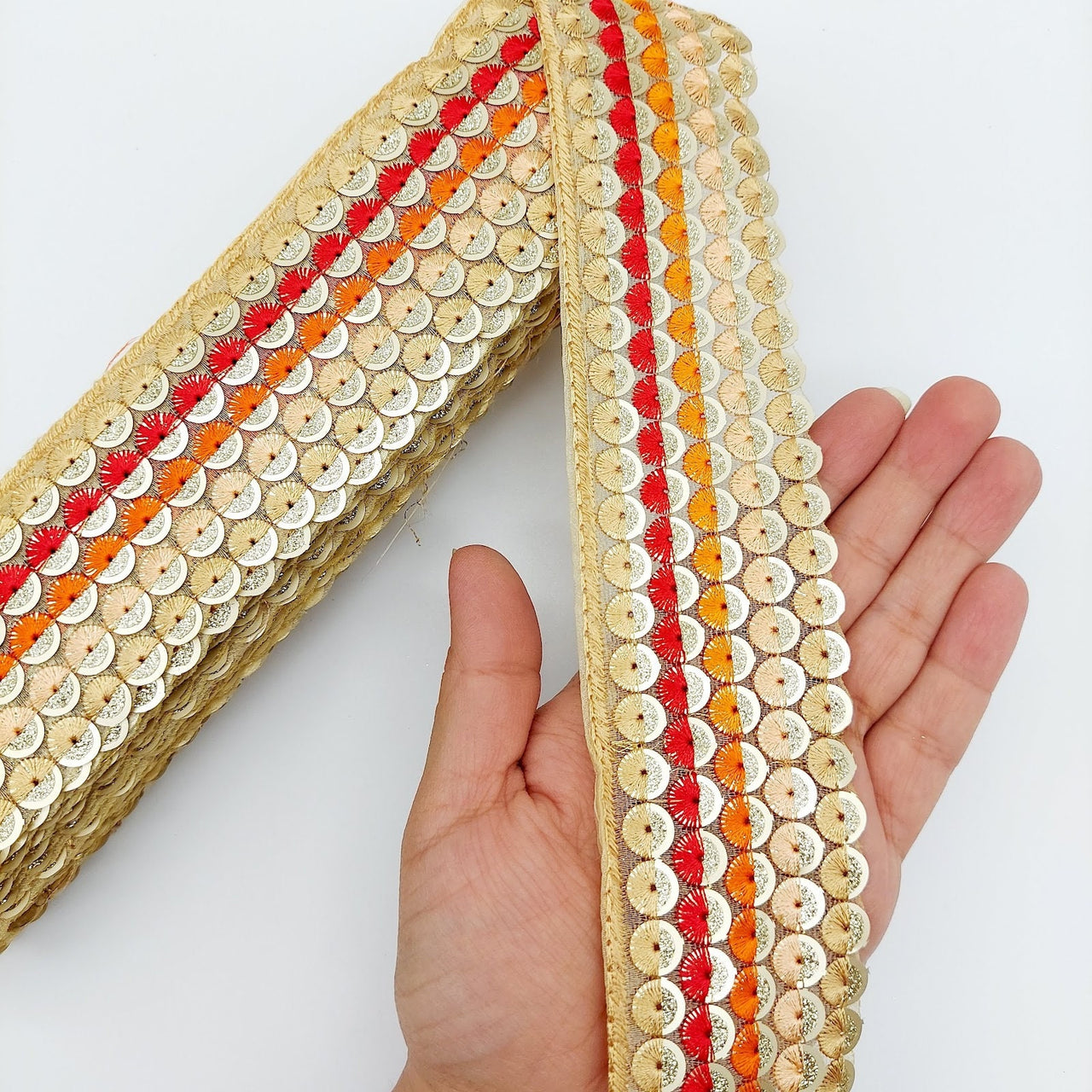Multicoloured Embroidered Trim Sequins Trim Decorative Lace Sari Border Costume Ribbon Crafting Sewing Tape, Trim by Yard