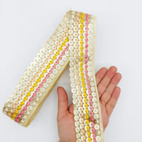 Thumbnail for Multicoloured Embroidered Trim Sequins Trim Decorative Lace Sari Border Costume Ribbon Crafting Sewing Tape, Trim by Yard