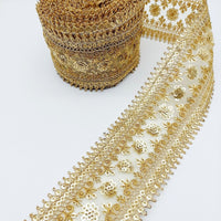 Thumbnail for Gold Sequins Trim 2 Yards Decorative Embroidered Lace Sari Border Costume Ribbon Crafting Sewing Tape